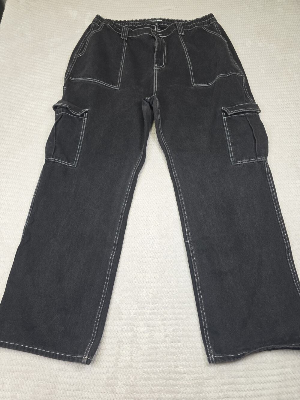 Fashion Nova Pants Womens 16 Black Wide Leg Cargo Pants Y2K Street Wear